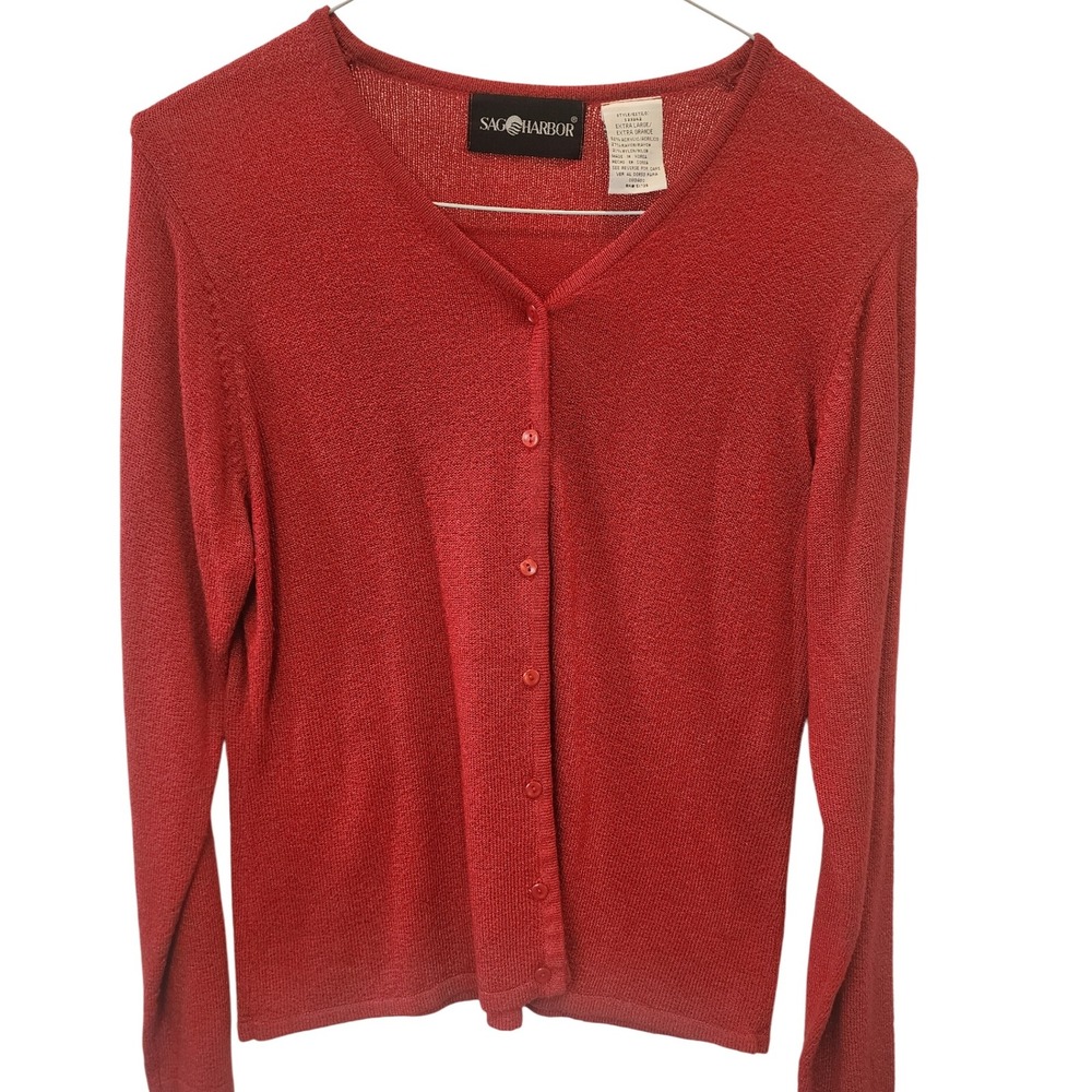 SAG HARBOR Vintage Red Textured Button Front Long Sleeve Cardigan Sweater XL